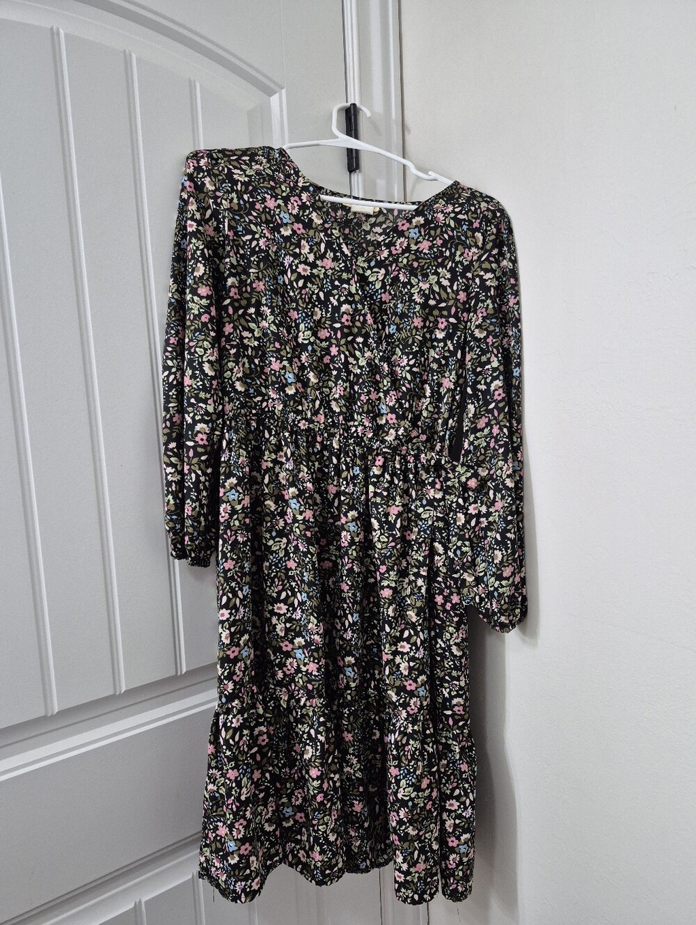 Sweet Magnolia Black Floral Dress with Pink, Blue & Green Accents